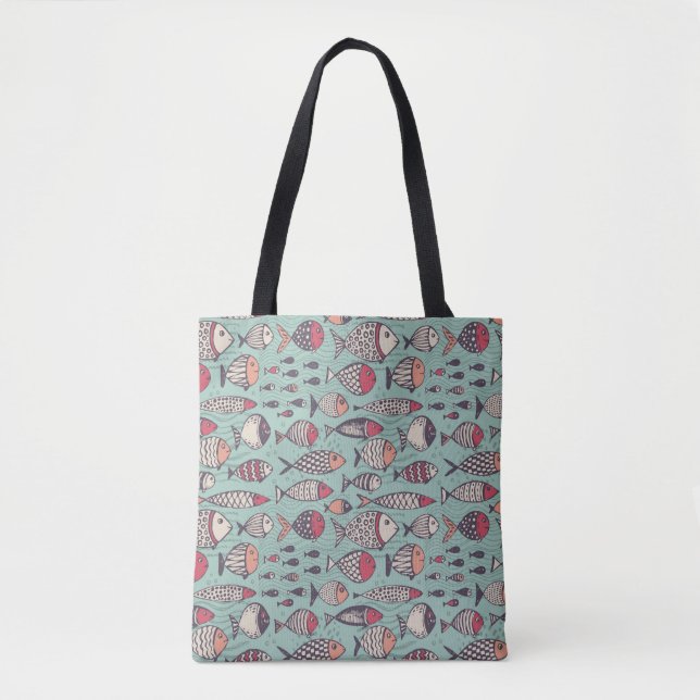Funny fishes: hand-drawn seamless pattern. tote bag (Front)