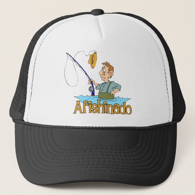 Funny Fishing Afishinado Trucker Hat (Front)