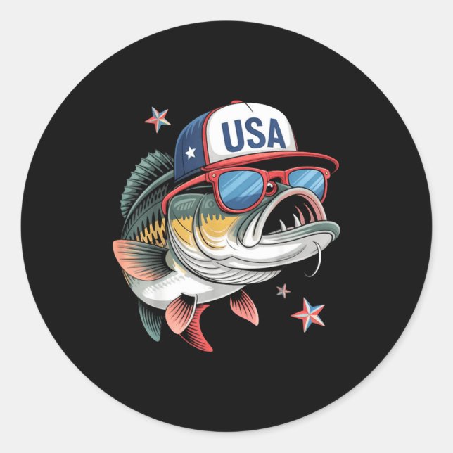 Funny Fishing &amp; Fisherman Gift American Flag  Classic Round Sticker (Front)