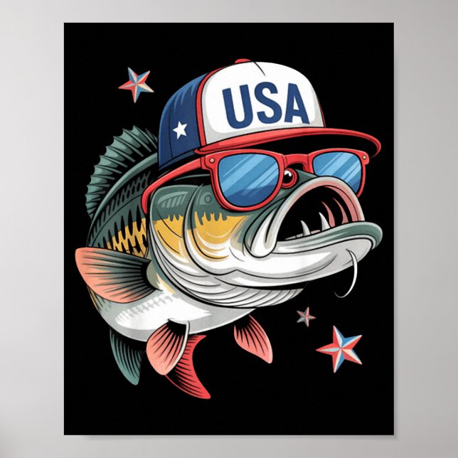 Funny Fishing &amp; Fisherman Gift American Flag  Poster (Front)