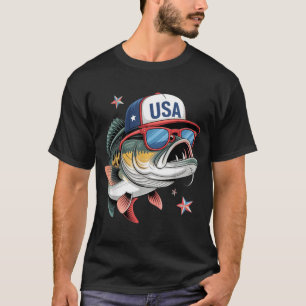 Funny Fishing &amp; Fisherman Gift American Flag  T-Shirt