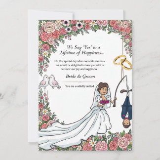Funny Fishing Bride Wedding Invitation - Cartoon B