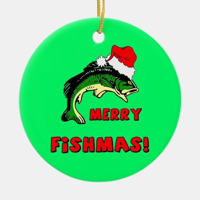 Funny fishing ceramic ornament (Front)