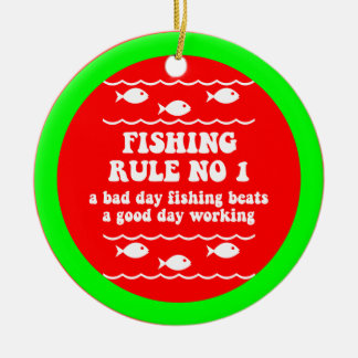 Funny fishing ceramic ornament