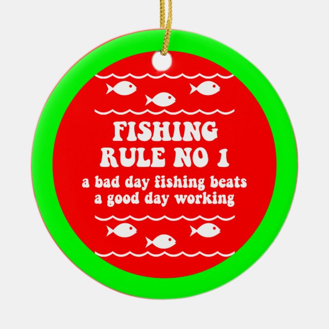 Funny fishing ceramic ornament (Front)