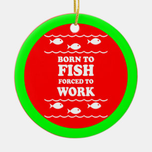 Funny fishing ceramic tree decoration