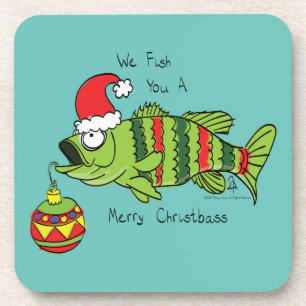 Funny Fishing Christmas Bass Fish Cute Cartoon Coaster