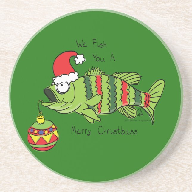 Funny Fishing Christmas Bass Fish Cute Cartoon Coaster (Front)