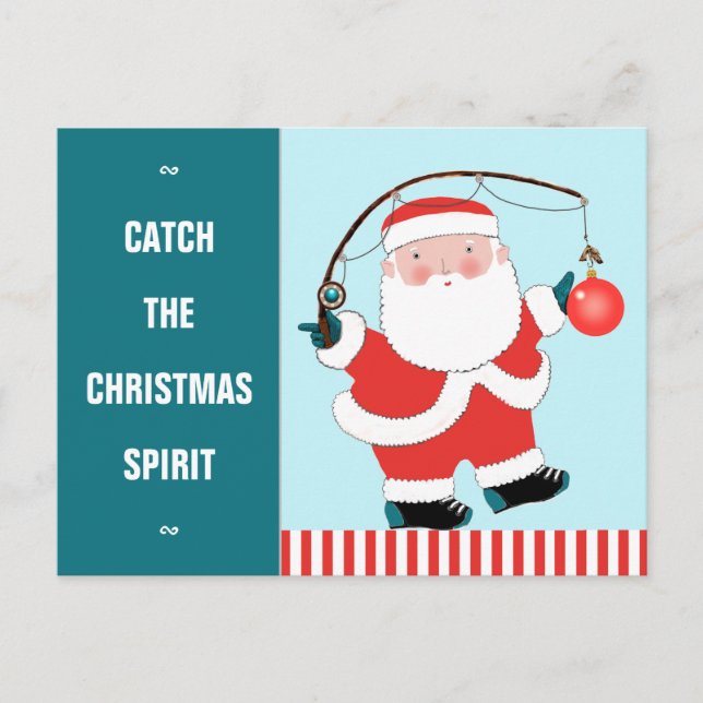 Funny Fishing Christmas Holiday Postcard (Front)
