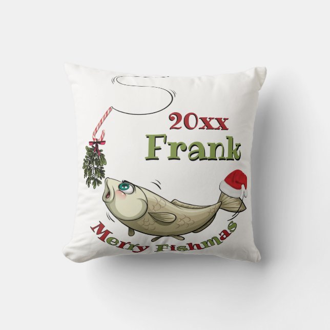 Funny Fishing Christmas - Merry Fishmas Mistletoe Cushion (Front)