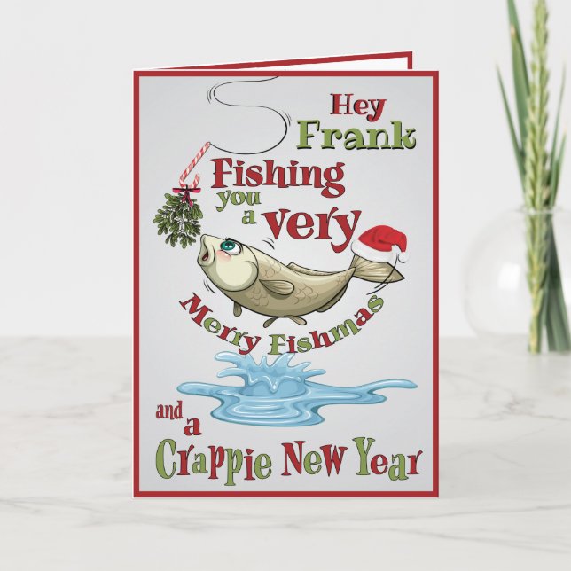 Funny Fishing Christmas - Merry Fishmas Mistletoe Holiday Card (Front)