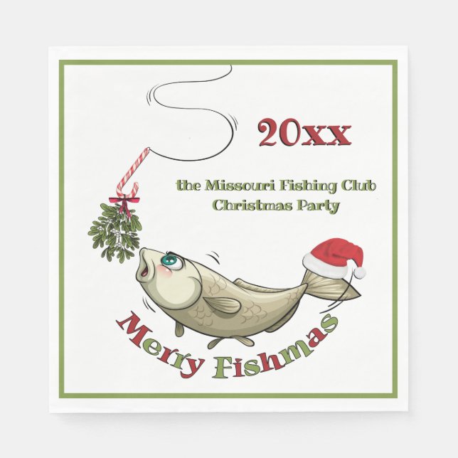 Funny Fishing Christmas - Merry Fishmas Mistletoe Napkin (Front)