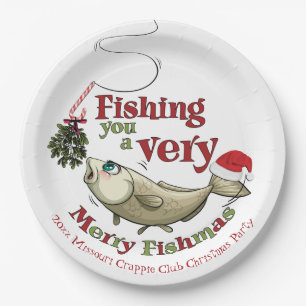 Funny Fishing Christmas - Merry Fishmas Mistletoe Paper Plate