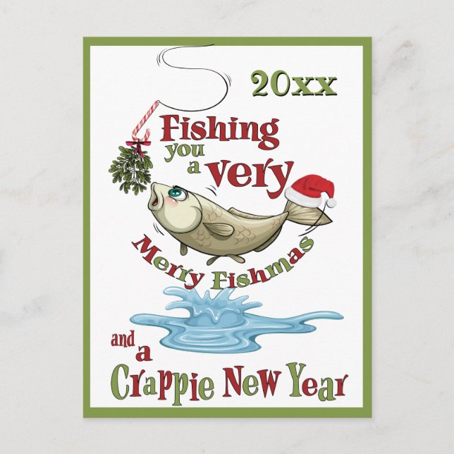 Funny Fishing Christmas - Merry Fishmas Mistletoe Postcard (Front)