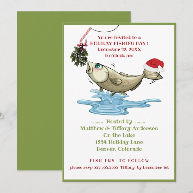 Funny Fishing Christmas Party Invitation (Front/Back)