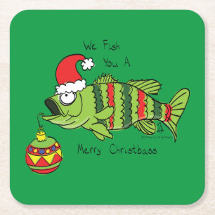 Funny Fishing Christmas Square Paper Coaster