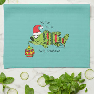 Funny Fishing Christmas Tea Towel