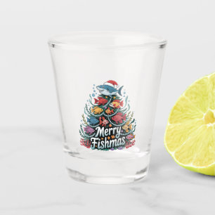 Funny Fishing Christmas Tree Fish Fisher Lover Shot Glass