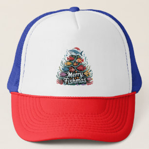 Funny Fishing Christmas Tree Fish Fisher Lover Trucker Hat