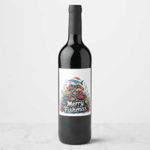 Funny Fishing Christmas Tree Fish Fisher Lover Wine Label
