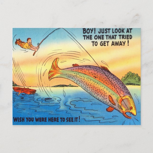 Funny Fishing Fish Postcard Fisherman Cartoon (Front)
