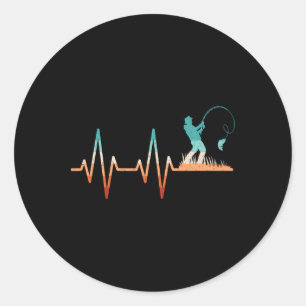Funny Fishing Heartbeat B Fish Retro Fisherman  Classic Round Sticker
