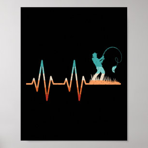 Funny Fishing Heartbeat B Fish Retro Fisherman Poster
