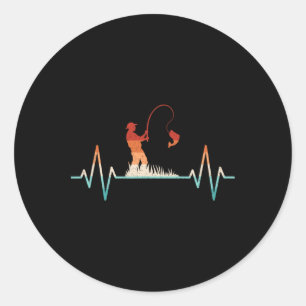 Funny Fishing Heartbeat Retro Fish Fisherman Classic Round Sticker