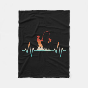 Funny Fishing Heartbeat Retro Fish Fisherman Fleece Blanket