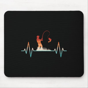 Funny Fishing Heartbeat Retro Fish Fisherman Mouse Pad
