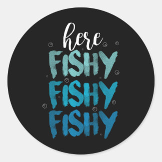 Funny Fishing Here Fishy Love Summer Lake Gift  Classic Round Sticker