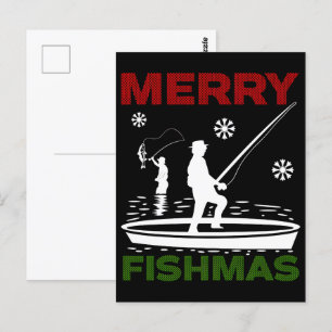 Funny Fishing Holiday Merry Fishmas and New Year Postcard