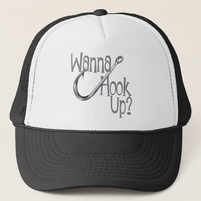 Funny Fishing- Hook UP Dating Trucker Hat (Front)