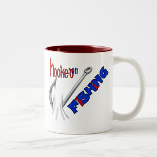 Funny Fishing Hooked On Fishing Two-Tone Coffee Mug