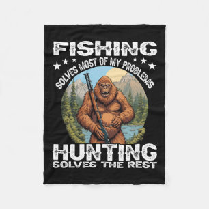 Funny Fishing Hunting Gift Halloween Humour Hunter Fleece Blanket