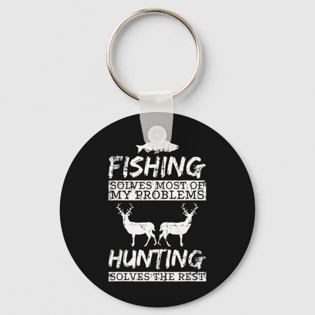 Funny Fishing Hunting Solves Problem Fish Deer Big Key Ring (Front)