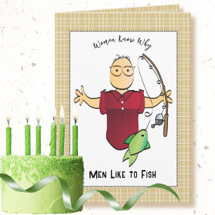 Funny Fishing Male Cartoon Birthday Card