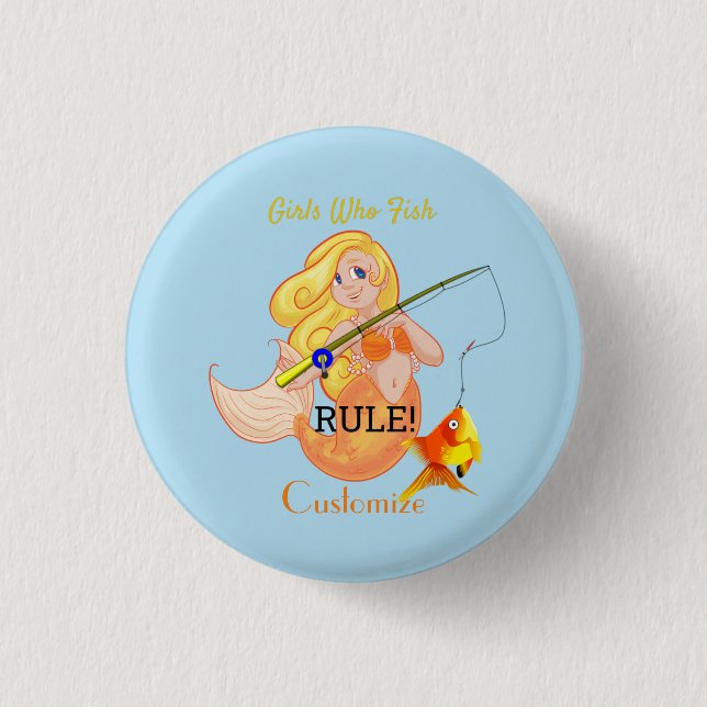 Funny Fishing Mermaid Girl Thunder_Cove 3 Cm Round Badge (Front)