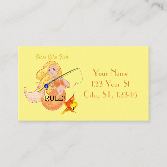 Funny Fishing Mermaid Girl Thunder_Cove Business Card (Front)