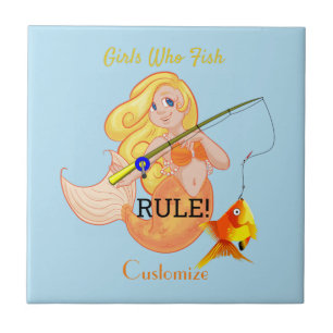 Funny Fishing Mermaid Girl Thunder_Cove Ceramic Tile