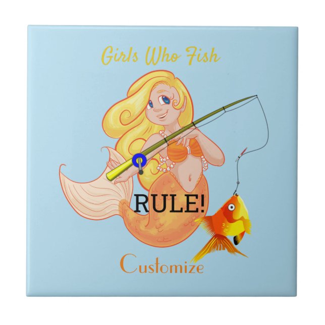 Funny Fishing Mermaid Girl Thunder_Cove  Ceramic Tile (Front)