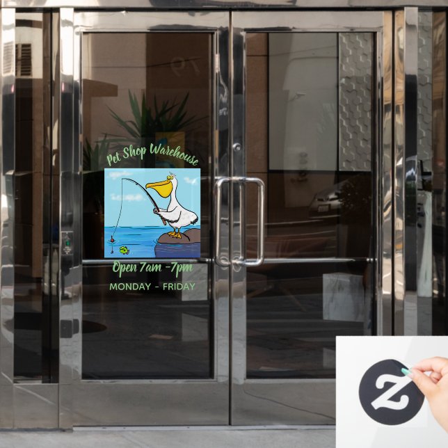 Funny fishing pelican cartoon (Office Door)