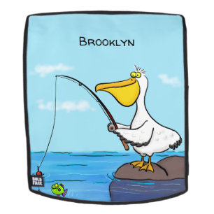 Funny fishing pelican cartoon backpack