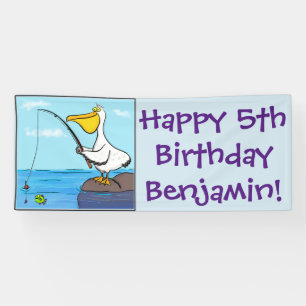 Funny fishing pelican cartoon banner