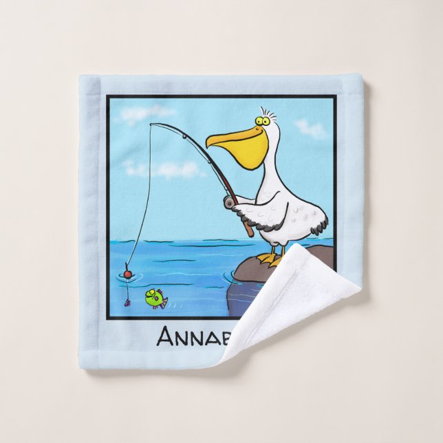 Funny fishing pelican cartoon bath towel set (Wash Cloth)