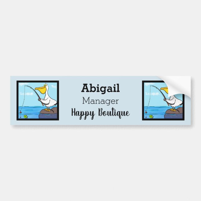 Funny fishing pelican cartoon bumper sticker (Front)