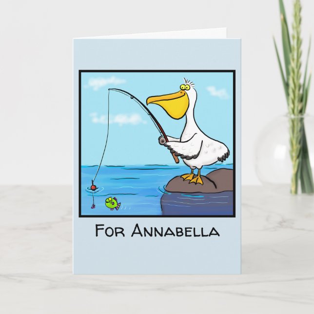 Funny fishing pelican cartoon card (Front)