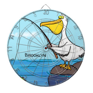 Funny fishing pelican cartoon dartboard
