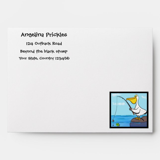 Funny fishing pelican cartoon envelope (Front)