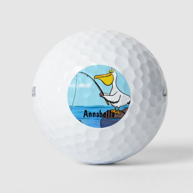 Funny fishing pelican cartoon golf balls (Front)